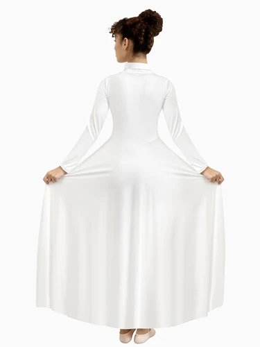 Imagen 2 del producto Vestido de baile de alabanza para mujer, corte holgado, largo completo, manga larga, traje litúrgico de adoración, cuello plegable recortado gratis