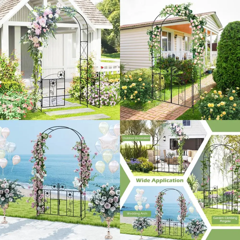 

Metal Arbor Trellis for Outdoor Garden, 90-Inch Climbing Plant Support, Lockable Archway Pergola with Four Ground Stakes