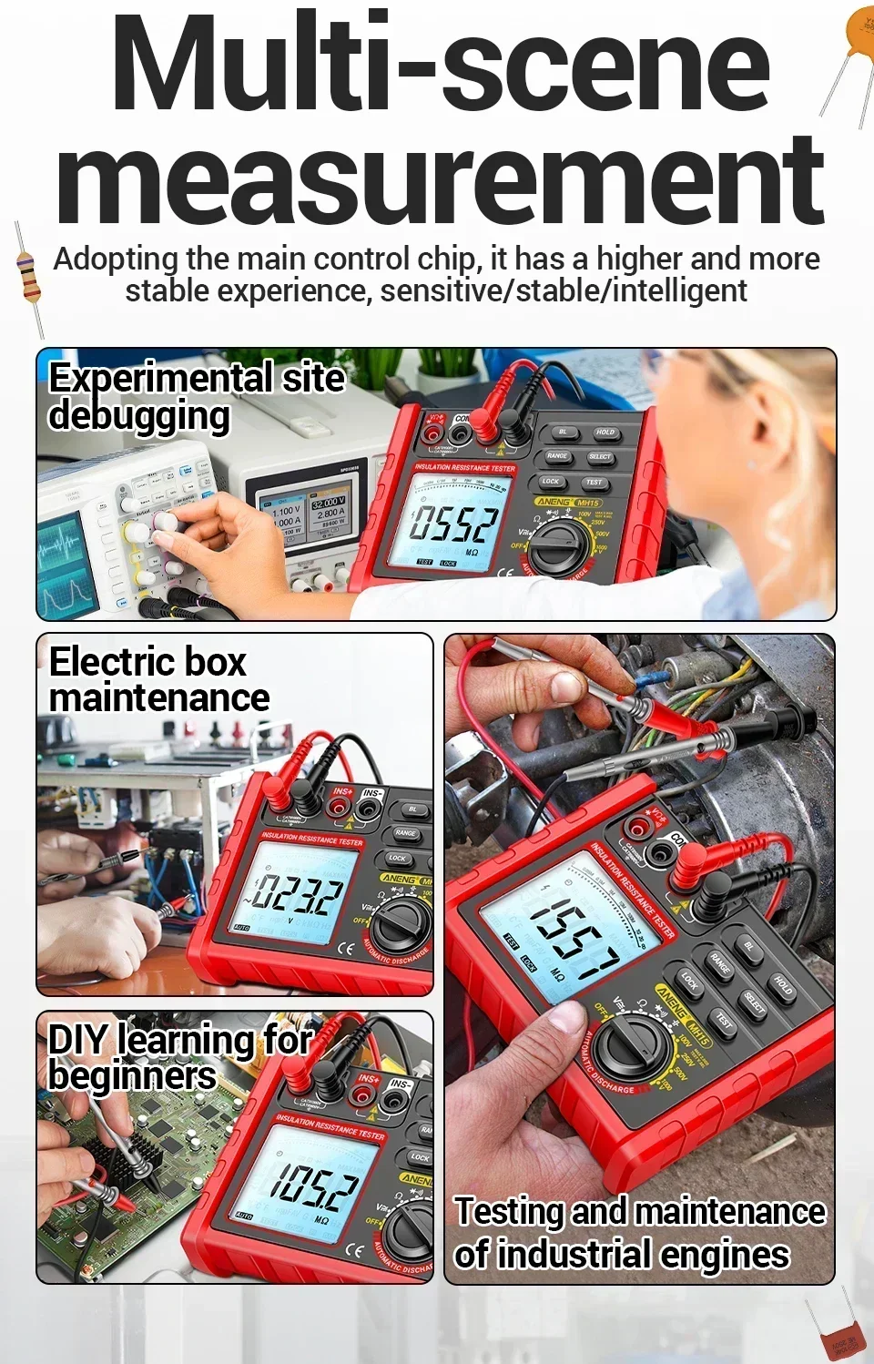 ANENG MH15 Digitaler Megger-Tester 6000 Zähler Isolationswiderstandsmessgerät 100V 250V 500V 1000V Isolationsmessgerät Stromkreisprüfgerät – Detail 4
