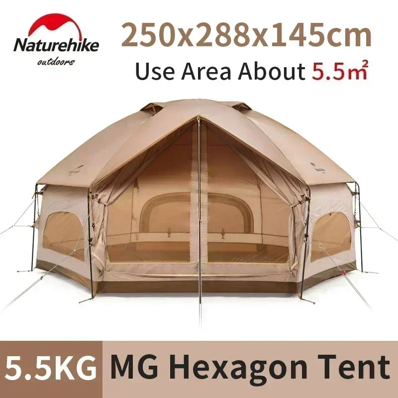 Naturehike Mongolian Tent Luxury Yurt Hexagon Camping Outdoor 4 Person Large Seasons Dome House Prefabricated Waterproof 5.5㎡