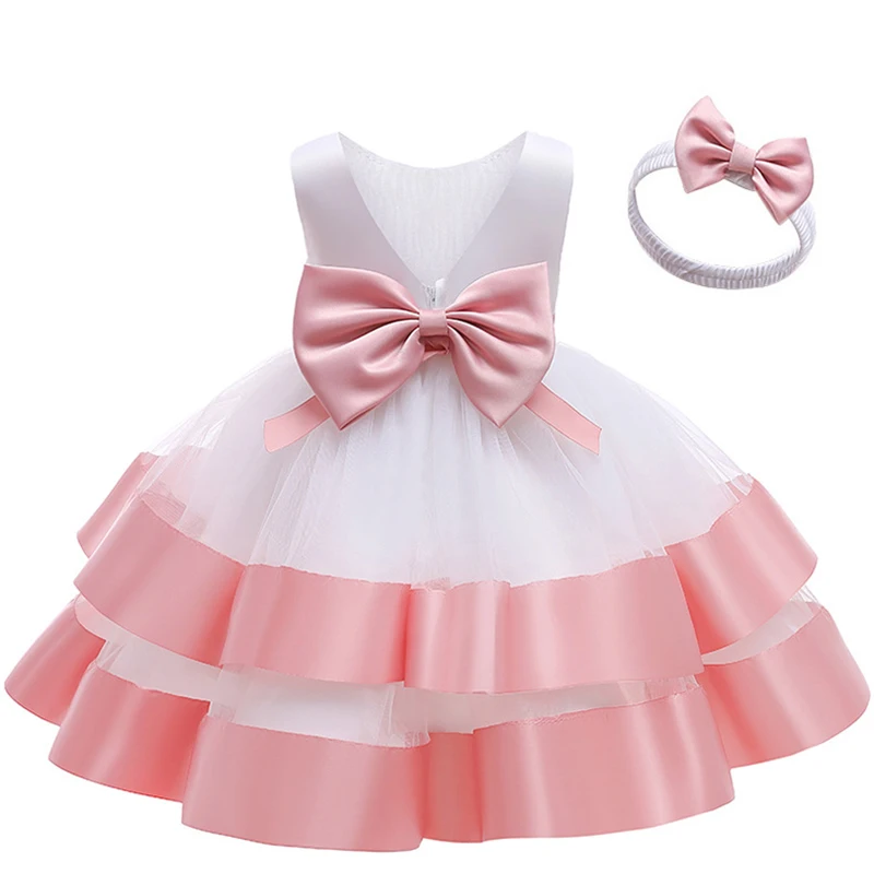 1 2 3 4 5 6 Years Baby Girls Dress Cute Big Bow Fashion Summer Mesh Little Princess Dress Christmas Birthday Party Kids Clothes