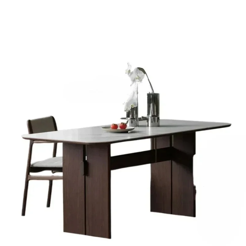 QQZC Rectangular Solid Wood Stone Plate Dining Table Modern Minimalist Dining Table Home