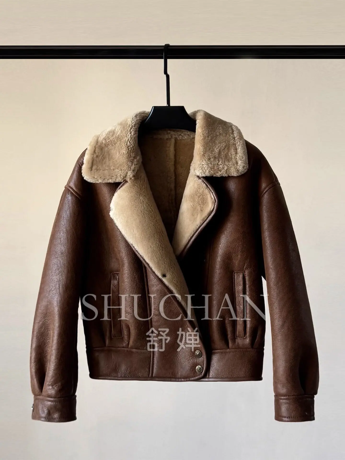 Fur Integrated Jacket Women's Short Lapel Leather Lamb Wool Single-breasted Thin Fur  Casacos De Inverno Feminino