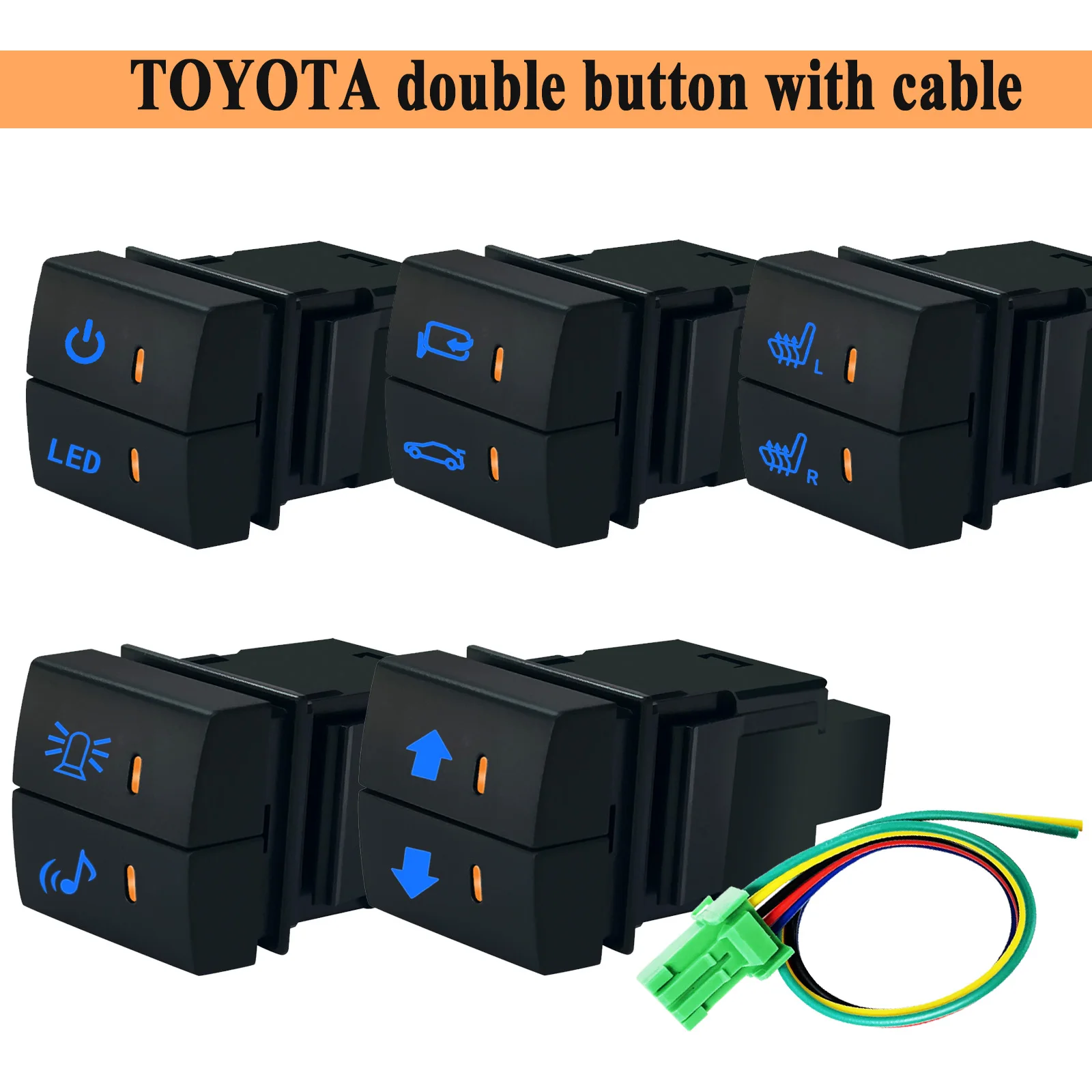 12V/24V Dual Button Light Switches For Toyota Prado LC300 Camry Sienna Nissan Headlight Charger Camera Blue&Amber Backlighting