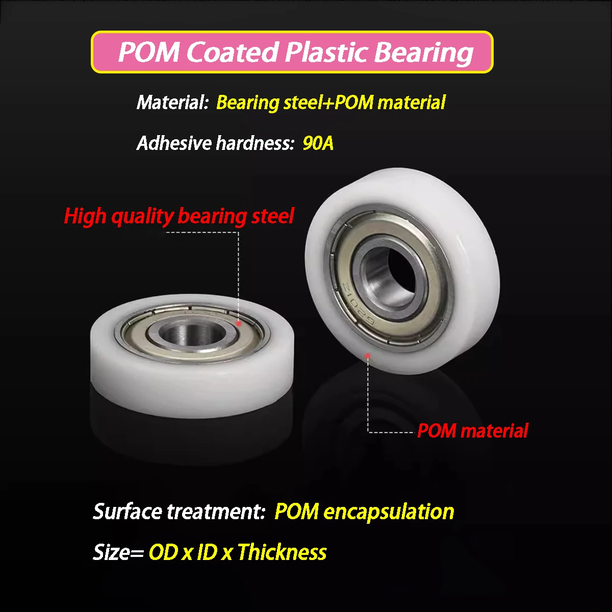 Wear-Resistant High Load-Bearing POM Coated Bearings - Hard Rubber Nylon Plastic Guide Rollers Small Track Pulleys