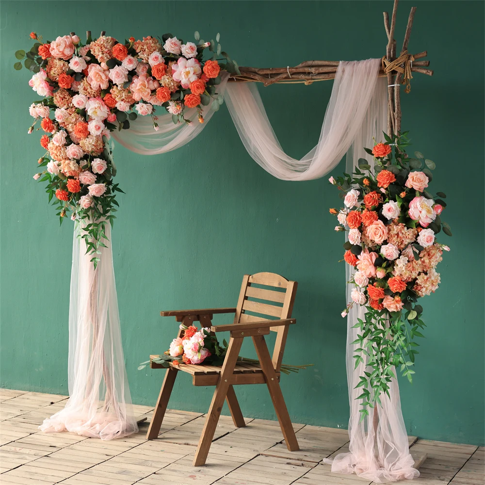 Luxury Wedding Floral Arrangement Pink Orange Series Hydrangea Peony Corner Flowers for Event Party Arch Backdrop Decoration