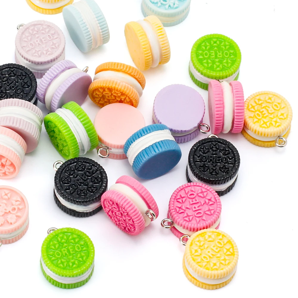 10pcs Macaron Biscuits Cookies Resin Charms Chocolates Snacks Food Pendants for Earrings Keychain Diy Jewelry Making Supplies