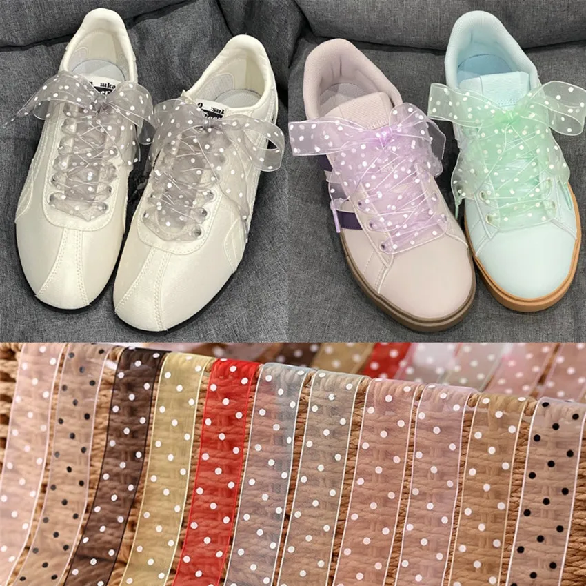 2.5cm Polka Dot Organza Shoelaces Multi-color Flat Ribbon Shoe Laces for DE Trainers White Sneakers Men Women Replacement Laces
