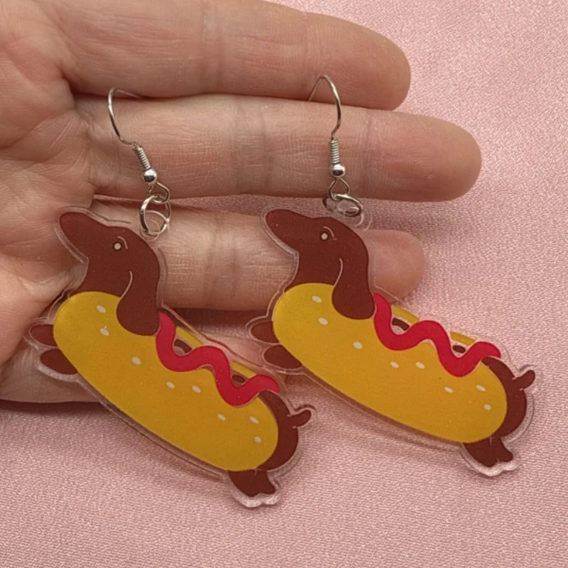 1 pair of acrylic sausage dog earrings, women's earrings, the best choice for gifts