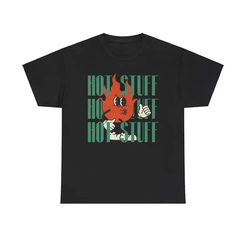 

Modern Streetwear Hot Stuff T-Shirt, cool design with Y2K minimalist flame design