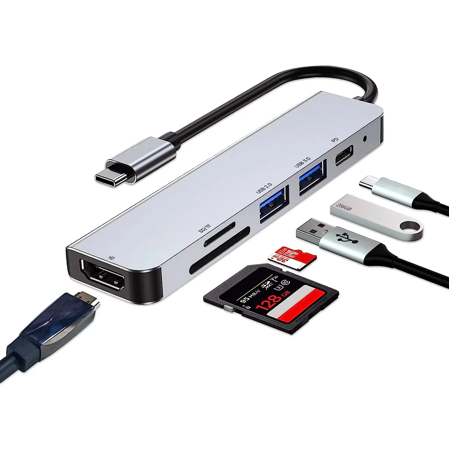Coolcirc 6-in-1 USB C Multi-port Adapter with USB Files Transfer TF/SD Card Reader USB 3.0/2.0 Ports For Laptop High Performance image 6
