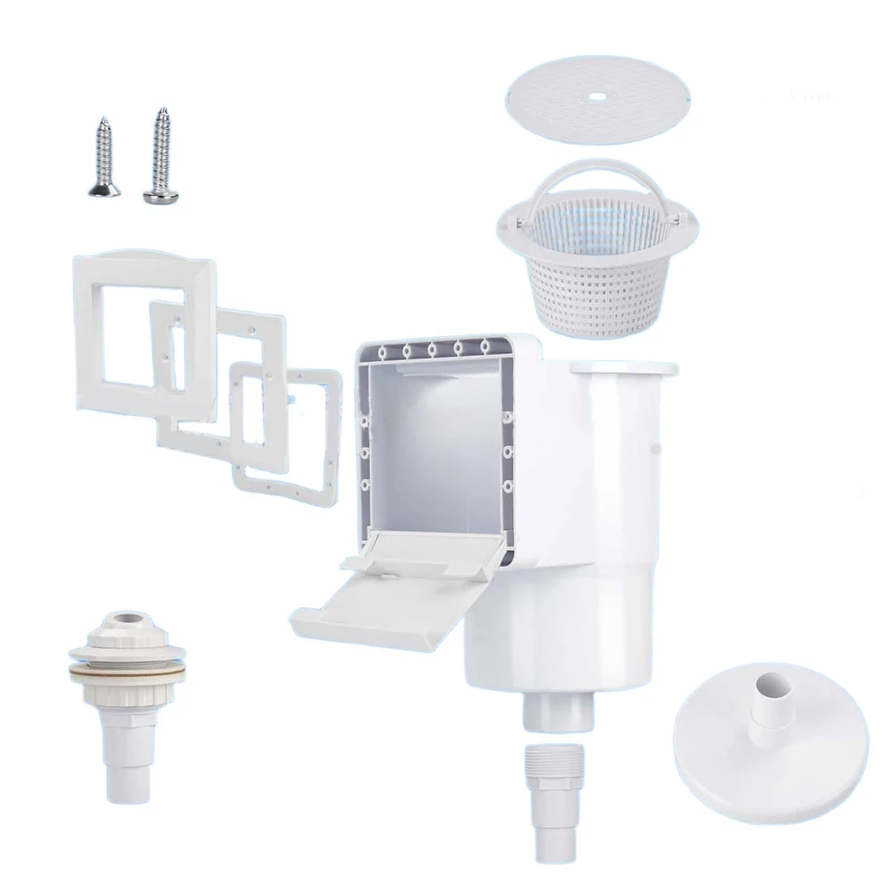 SP1091LX Above Ground Pool Skimmer Kit Universals Compatible 6 Inch Opening Body Cover Weir Basket Fittings Easy Install White