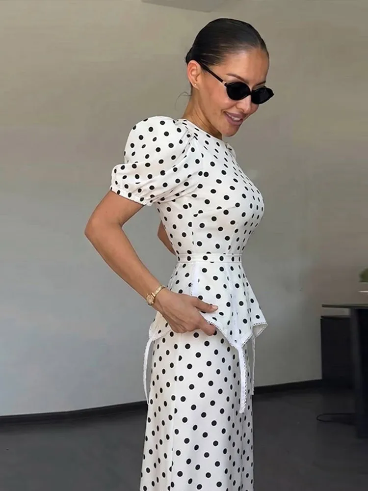 polka dot peplum dress Pariaura Women's French Polka Dot V-Neck Peplum Dress