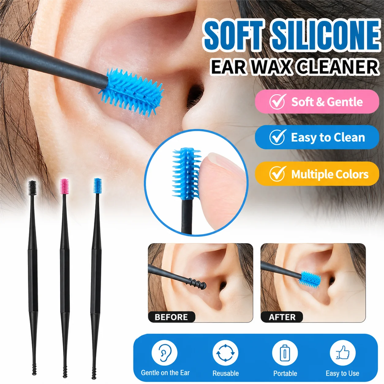 Soft Earwax Removal Tool Set Spiral Ear Cleaner With Ear Pick And Scraper Gentle Ear Care Kit To Keep Ears Clean And Healthy