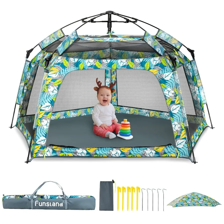 Baby Playpen Pop-up Tent - Outdoor and Indoor Play Tent for Beach with Canopy Travel Bag Portable Play Yard for Babies and Todd