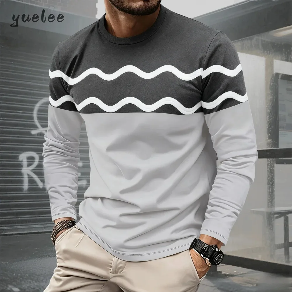 Spring Autumn New Style Striped Simple Men's 3D Print Long-Sleeved Round-neck T-Shirt -Casual Outdoor Sports Quick-Drying Jacket