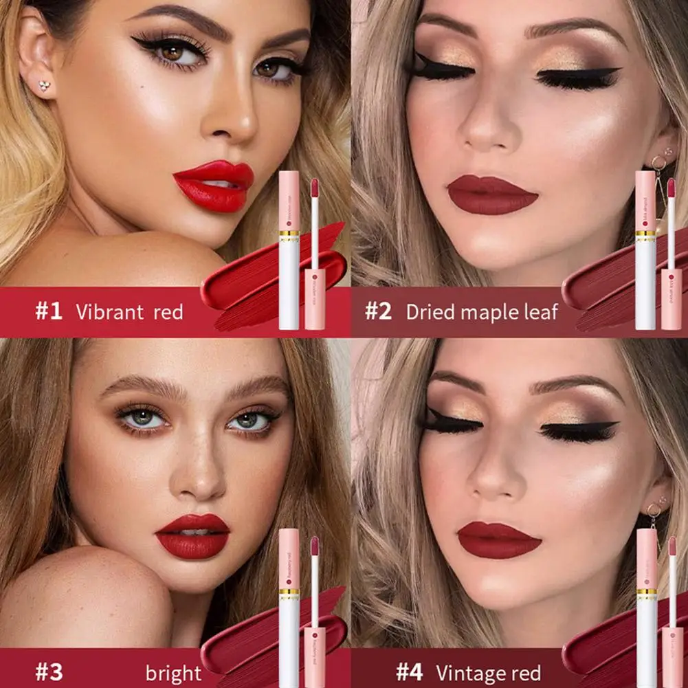 Criativo Cigarro Batom, Brilho labial fosco, esmalte labial de longa duração, impermeável Lip Stick Tube, Nude Red Lip Tint Make, 4 pcs por conjunto