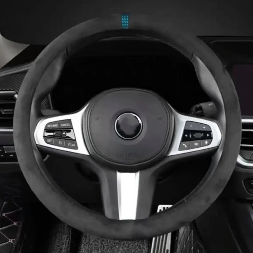 38cm Suede Cow Leather Car Steering Wheel Cover for skoda Octavia A7 A5 A4 Vrs Fabia 2 Rapid Yeti Superb 3 Citigo RS Karoq Kamiq