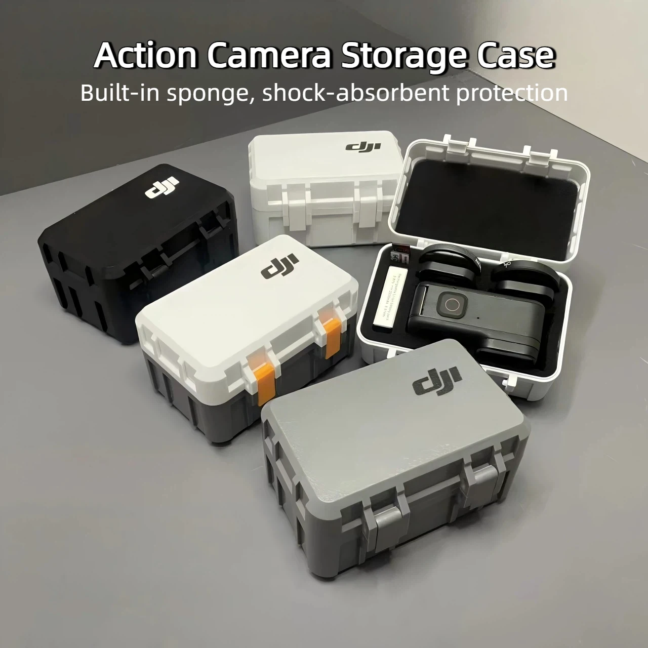 Hard Carrying Case for Action Camera5pro/4/3, Shockproof Storage Box with Pre-Cut Sponge,Fits DJI Action Cage GoPro Hero JJ4359