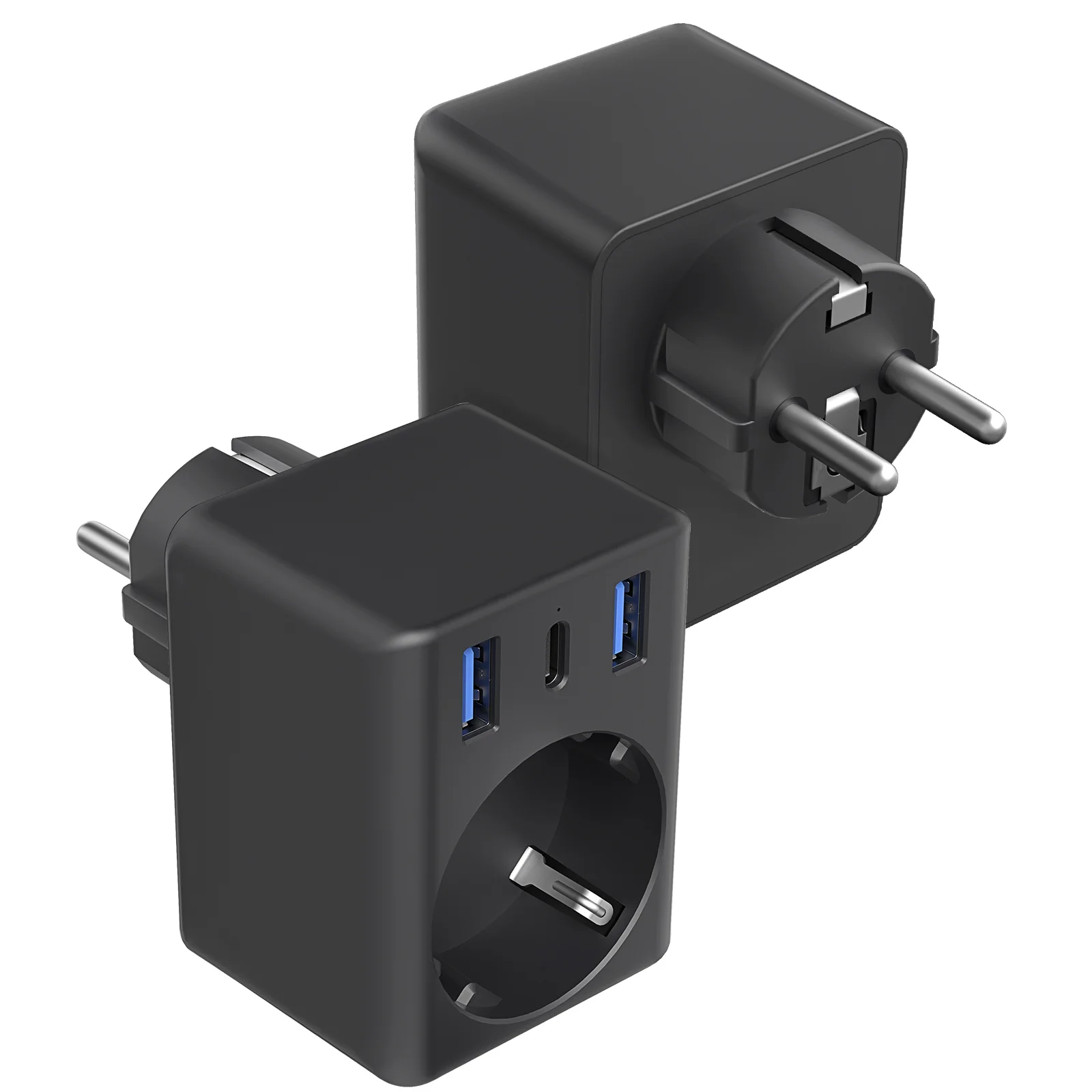 

EU to EU Portable Travel Adapter (4000W,16A) with 1 AC and 3 USB (20W USB-C included), essential for business trip, home, office