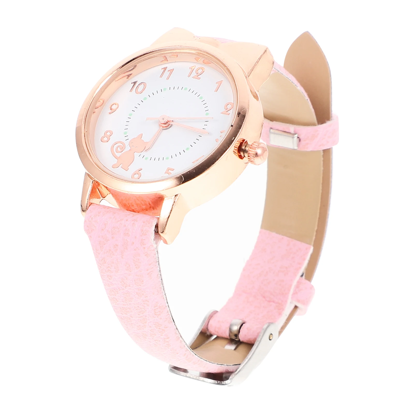 

Children Watch Kids Quartz Watches Silver Case White Strap Cartoon Cat Design Fashionable Comfortable Waterproof Boys Girls