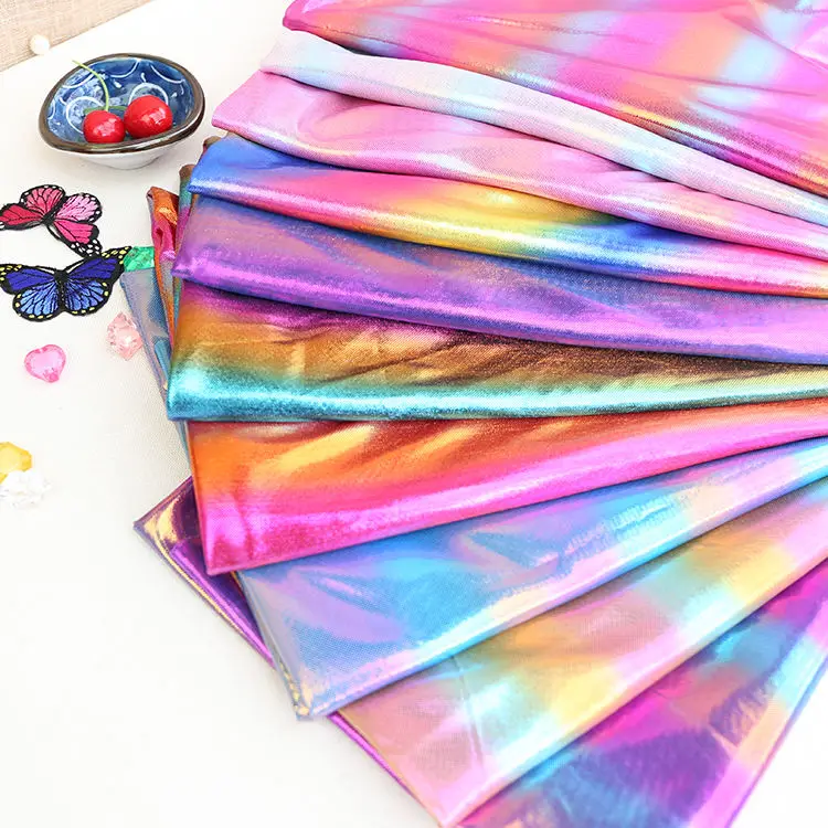 Gradient Light Reflective Fabric Laser Illusion By The Meter for Dress Clothes Stage Costumes DIY Sewing Cloth Soft White Pink