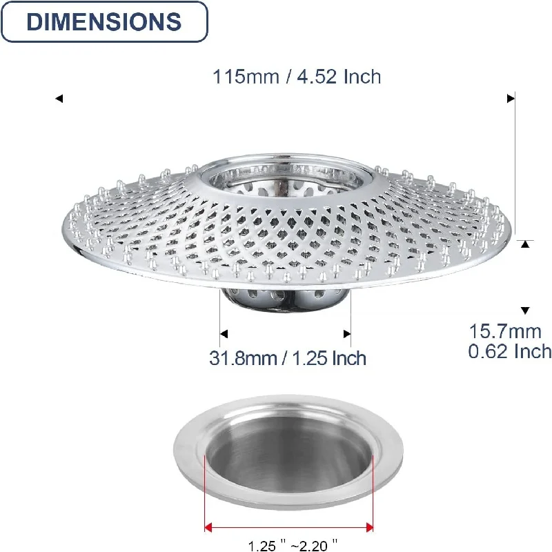 Detachable Drain Hair Catcher Catch Hair Alloy Shower Drain Hair Stopper Bathroom Sink Strainer Tub Drain Protector