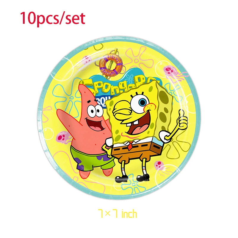 Sponged Bob Birthday Party Decoration Balloon Banner Cake Topper Sponged Tableware Birthday Party Supplies Baby Shower