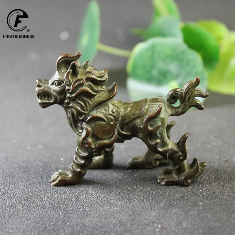 New designer Chinese Beast Qi Lin Desktop Ornaments Ancient Copper Animal Lucky Kirin Miniature Figurines Tea Pets Home Decors