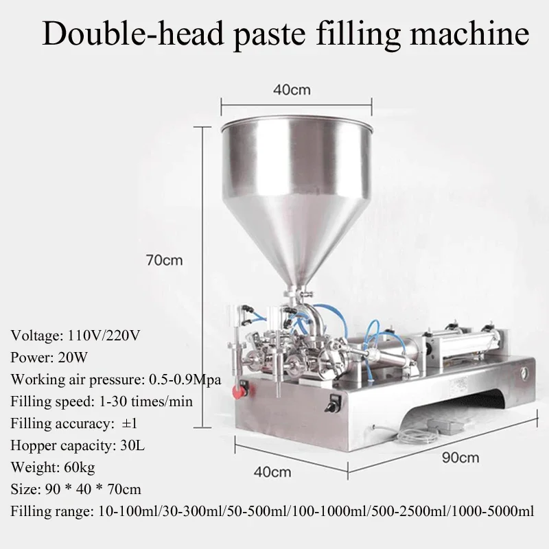 Double Headed Paste Liquid Filling Machine Cream Shampoo Pneumatic Piston Filler Cosmetic Toothpaste Oil Honey Pack Filling Mach