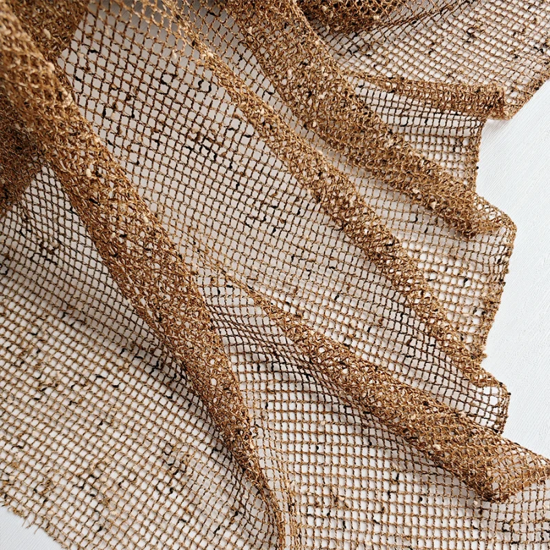 Caramel Brown Woven Mesh Fabric Multi-color Woven Mesh Fishing Net Cardigan Dress IDY Clothing Designer Fabric