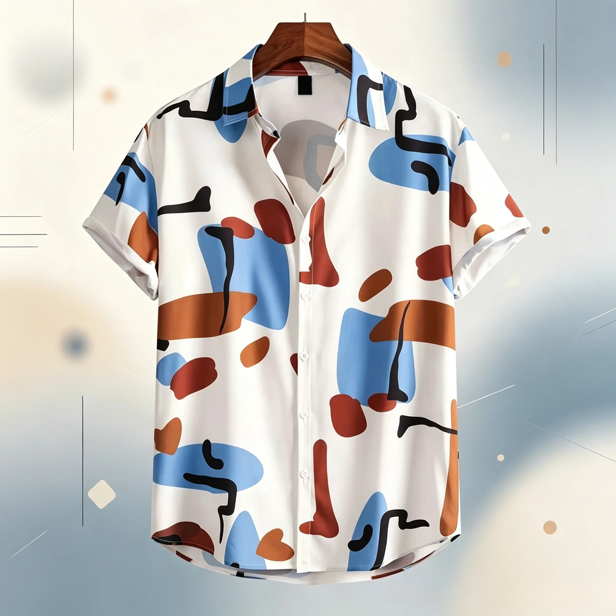 Colorful Irregular Patterns Hawaiian Shirt For Men Tree Leaves 3D Printed Short Sleeves Summer Lapel Blouse Street Aloha Shirts
