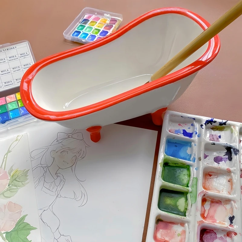 Keramik-Aquarellpalette Kreative Badewannenförmige Pinselwanne Chinesische Malerei Pinselreiniger Badewannen-Malpalette – Detail 5