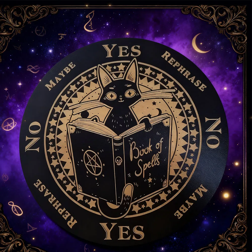 Laser Carving Book of Spells Black Cat Pentagram Altar Astrology Wooden Board Witch Tarot Pendulum Energy Plank Decision Pads