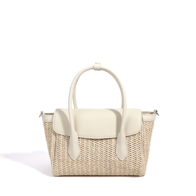 Women's Large Capacity Woven Handbags Fashion Raffia Cowhide Shoulder Bag Luxury Niche Design Tote Bag High Quality Women's Bag