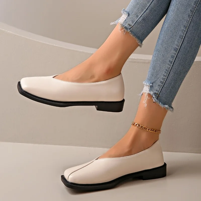 Fashionable 2025 Retro Chunky Heel Single Shoes Women's Square Head Mid Heels Loafers Korean Style Thick Soled Shoes for Women