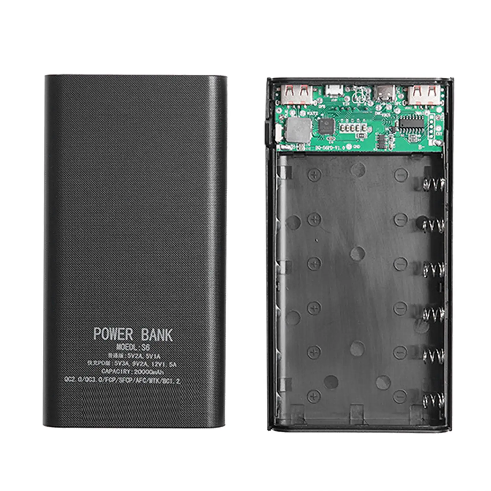 18650 แบตเตอรี่ Power Bank กล่อง 5V 2.1A จอแสดงผล LCD 20000MAh Power Board สําหรับ 6X18650 แบตเตอรี่ DIY Powerbank กรณี (สีดํา)