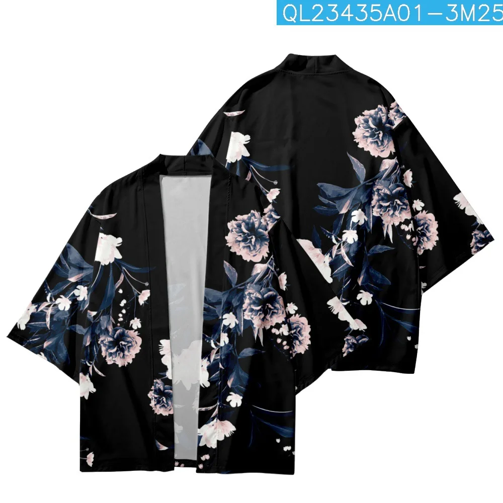 

Traditional Japanese Streetwear Flower Printed Kimono Cardigan Beach Shorts Women Men Yukata Harajuku Haori Shirt Clothes