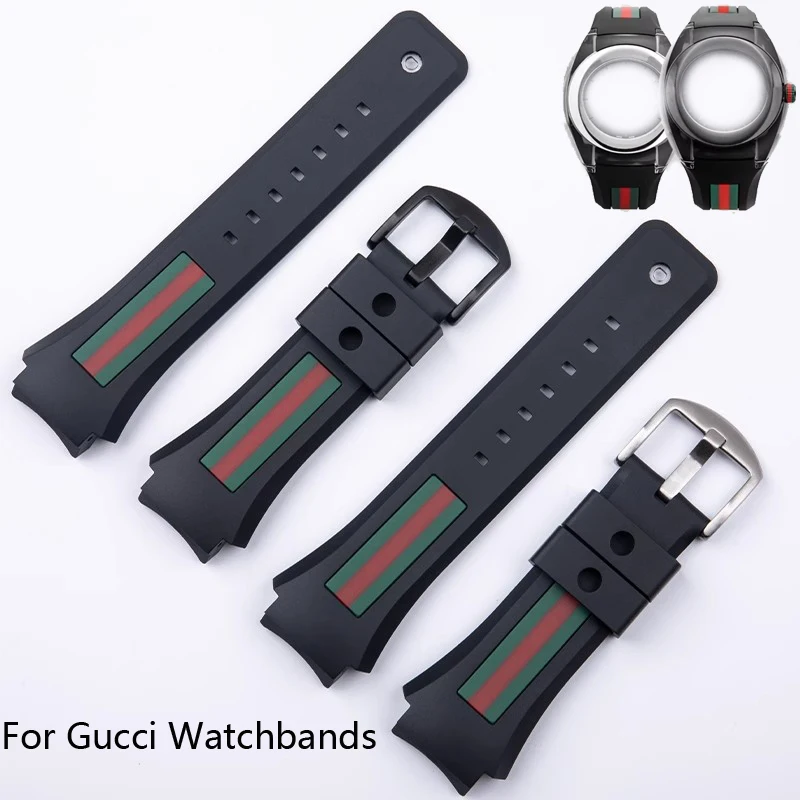 Watch Band For Gucci YA137/YA137107A Rubber Watch Strap Dedicated Protruding Port Waterproof Man Black Watch Bracelet 29-21mm