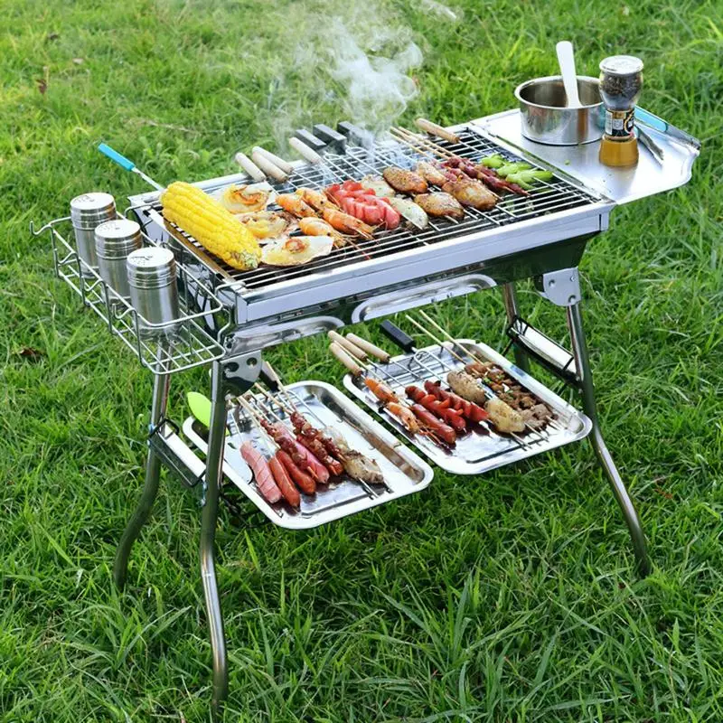 Imagem -02 - Grelhador a Carvão Portátil para Camping Churrasqueira Dobrável Campfire Grill Fogão a Churrasco Piquenique Rack de Queimador de Carvão Acessórios para Camping