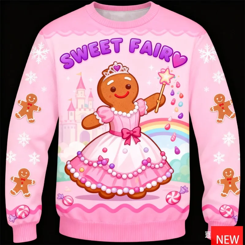 

Merry Christmas Funny Gingerbread Pattern Ugly Sweater For Men Gingerbread Cottage Design Pullover Sweatshirt Xmas Party Jumper