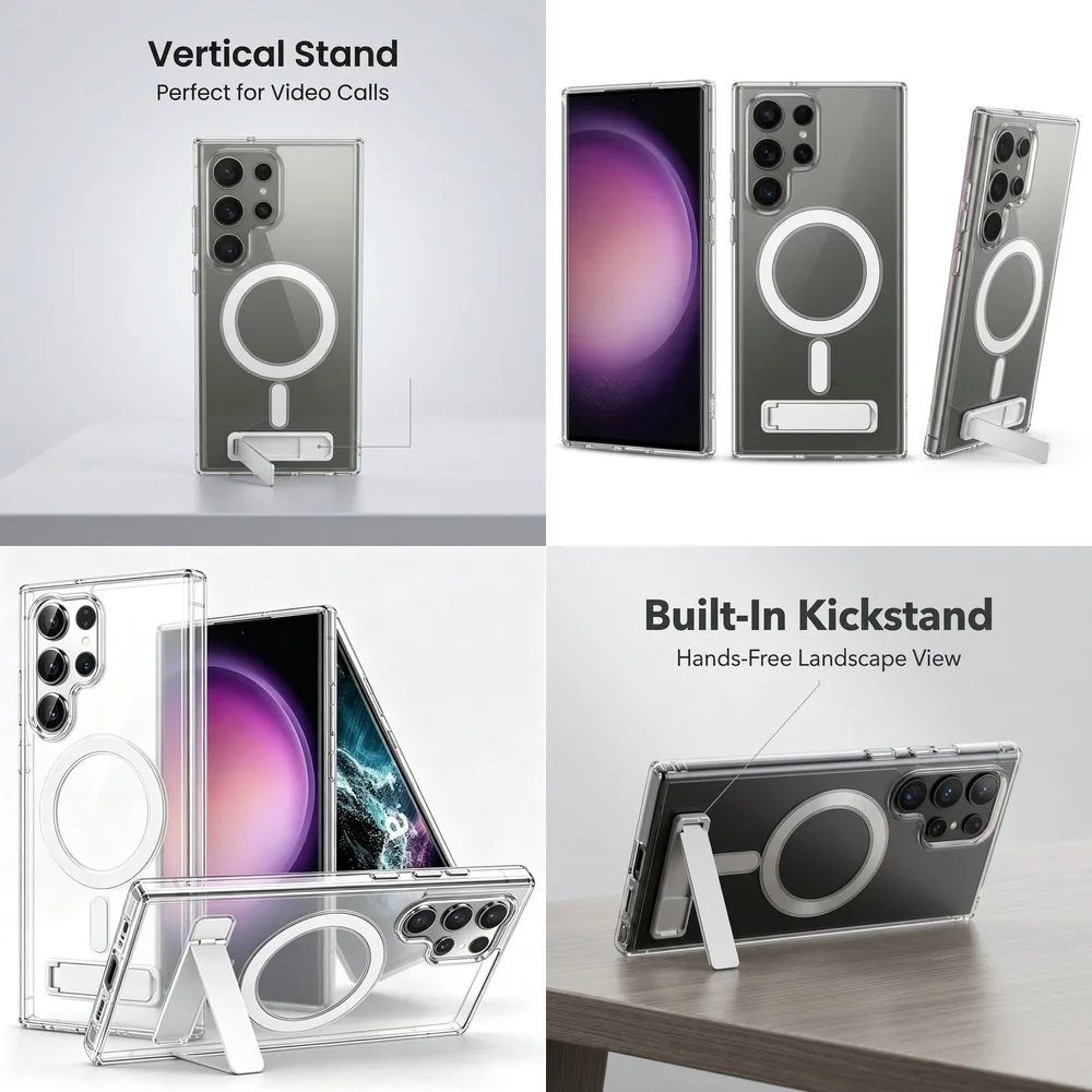 Magnetic Stand Cover for Samsung Galaxy S21 S22 S23 FE S24 Ultra Plus S25 S26 Hybrid Lens Protection Hard Back Cover Wireless