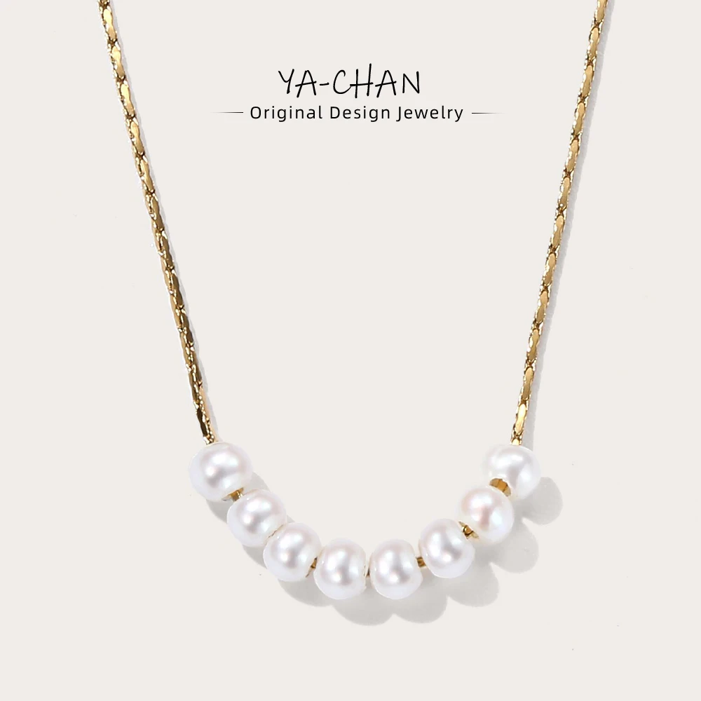 

YACHAN Stainless Steel Golden Chain Necklace Natural Pearl Pendant for Woman Gold Plated Chains Necklaces Trendy Jewelry