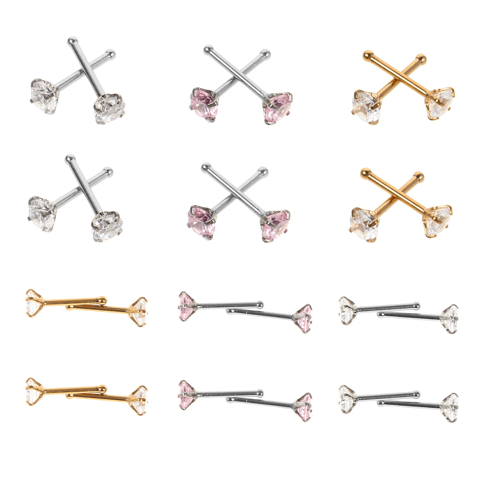 

24Pcs Zircon Nose Studs Stainless Steel Small Nose Rings for Women Hypoallergenic Fashion Piercing Jewelry Eye Catcher