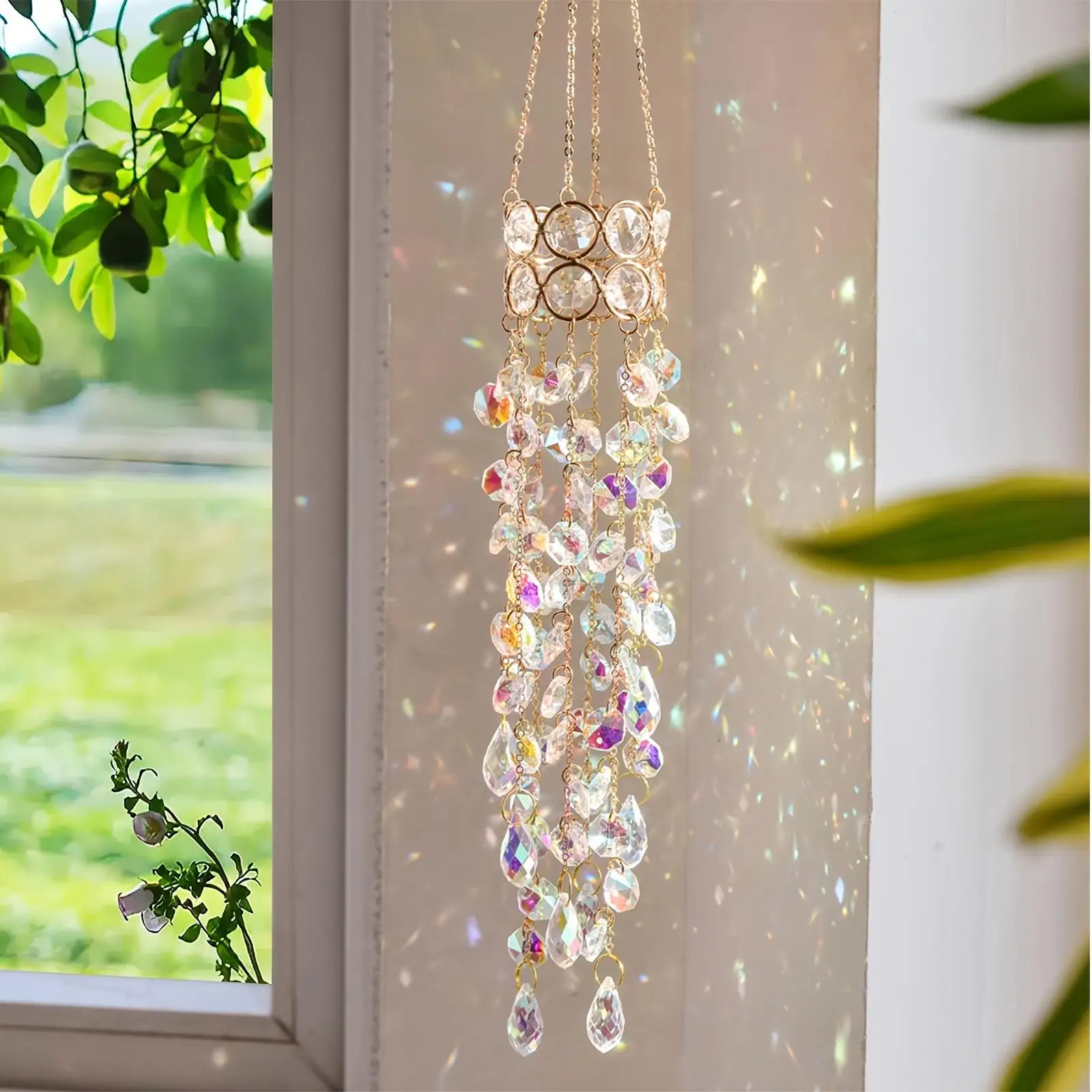Crystal Handmade Wind Chimes Crystal Prism Daylight Catcher Glass Prism Window Hanging Pendant Home Garden Porch Decor