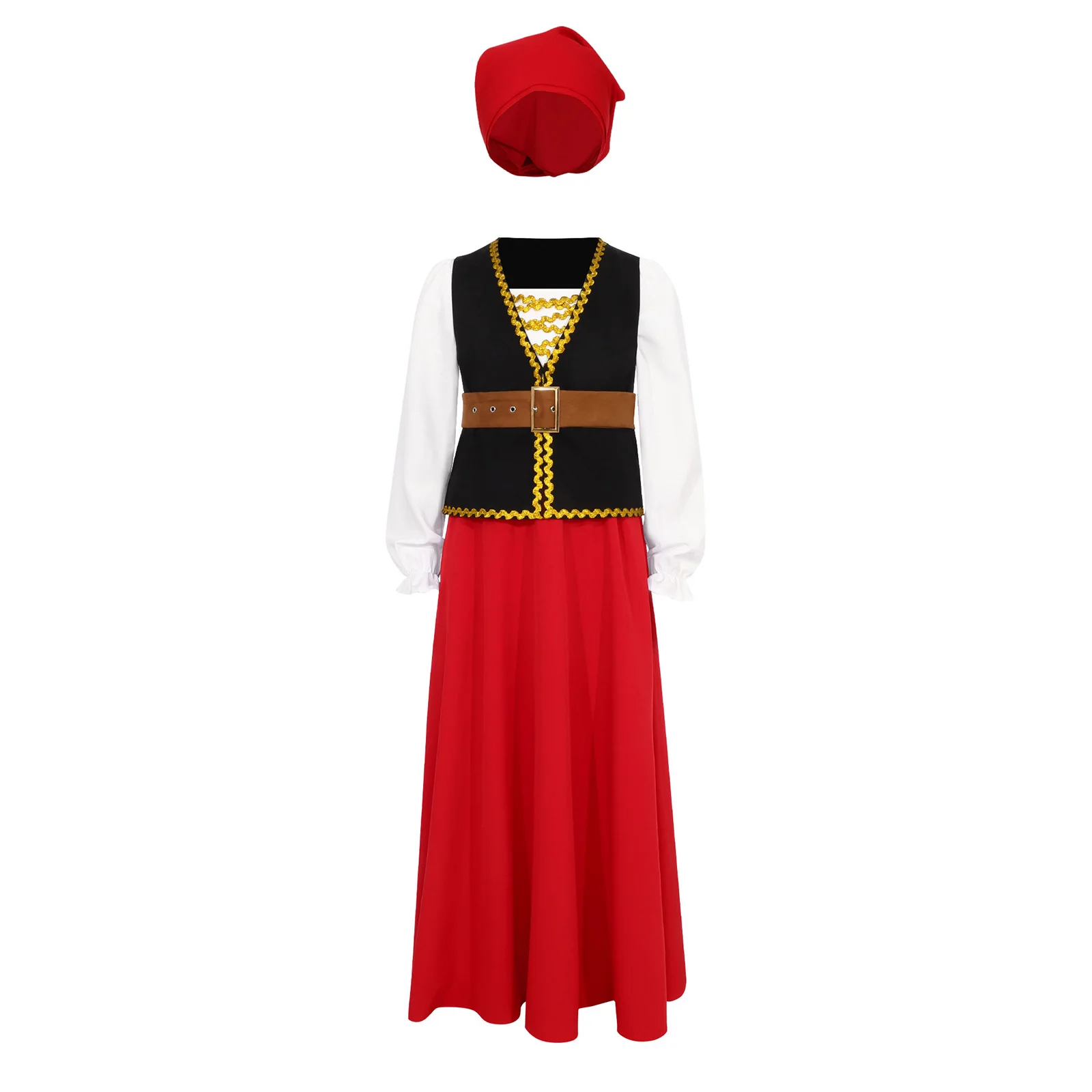 

Kids Girls Medieval Costume Renaissance Fair Princess Dress Prince Waitress Maid Cosplay Halloween Carnival Party Dress Up