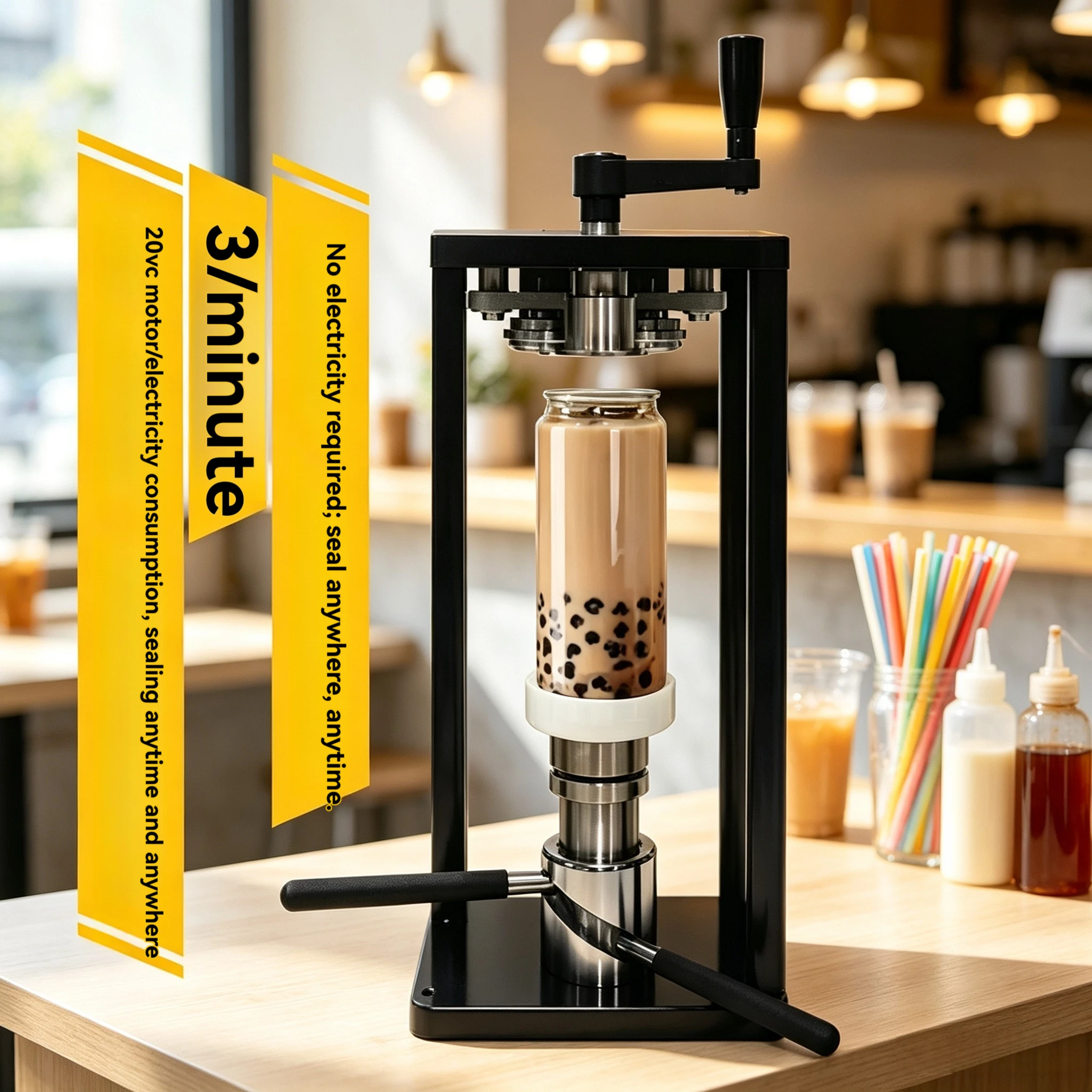 Multifunctional Commercial Hand Crank Can Sealing Machine Manual Pop Can Lid Sealer For Milk Tea Coffee Fruit Drink Can Cup Seal