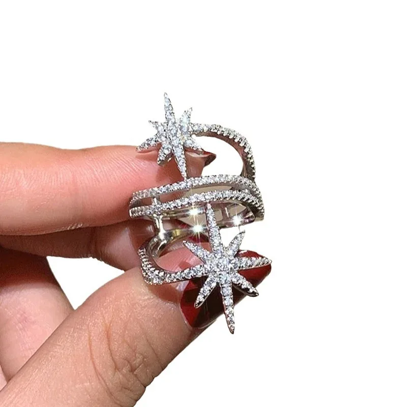 خاتم متخصص خفيف فاخر، خاتم على شكل نجمة صغيرة مخصصة، مجوهرات هندسية رائعة متعددة الطبقات #3