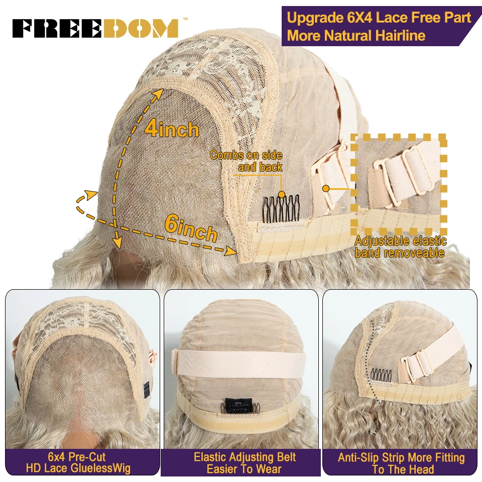 FREEDOM 6x4 Synthetische Lace-Front-Perücken für Damen, 32 Zoll, vorgefertigte, lange, lockige Lace-Perücke, vorgezupfte Haaransätze, Ombré-Braun-Blond, Perücken ohne Klebstoff. – Detail 13