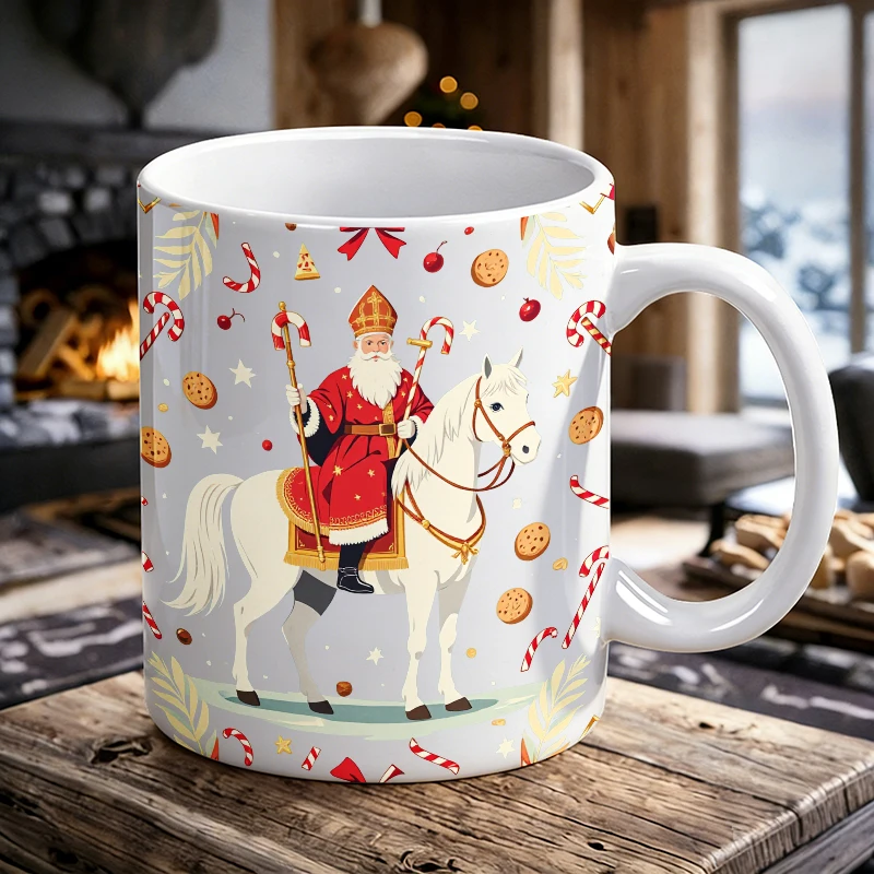 

Cartoon Saint Nicholas White Horse Candy Design Ceramic Mug, Coffee Cup, Milk Cup, Office Tea Cup, Drinking Cup, Fade-Resistant